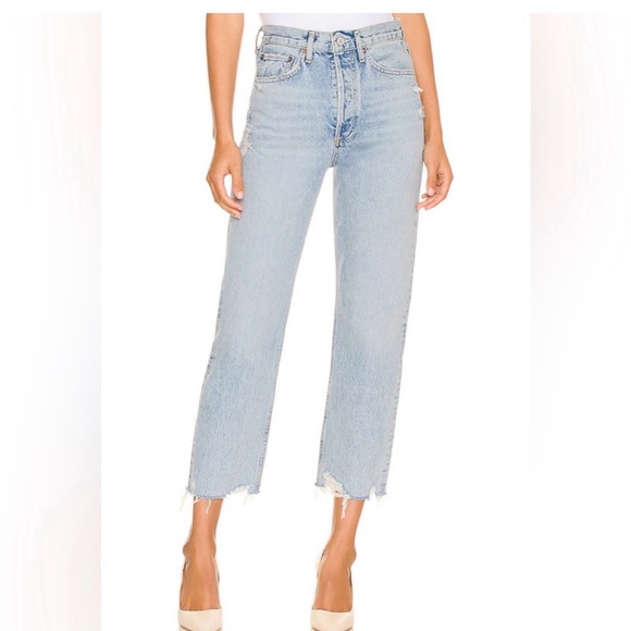 Agolde Denim - Agolde 90's Cropped Mid Rise Distressed Loose Straight Jeans Size 28